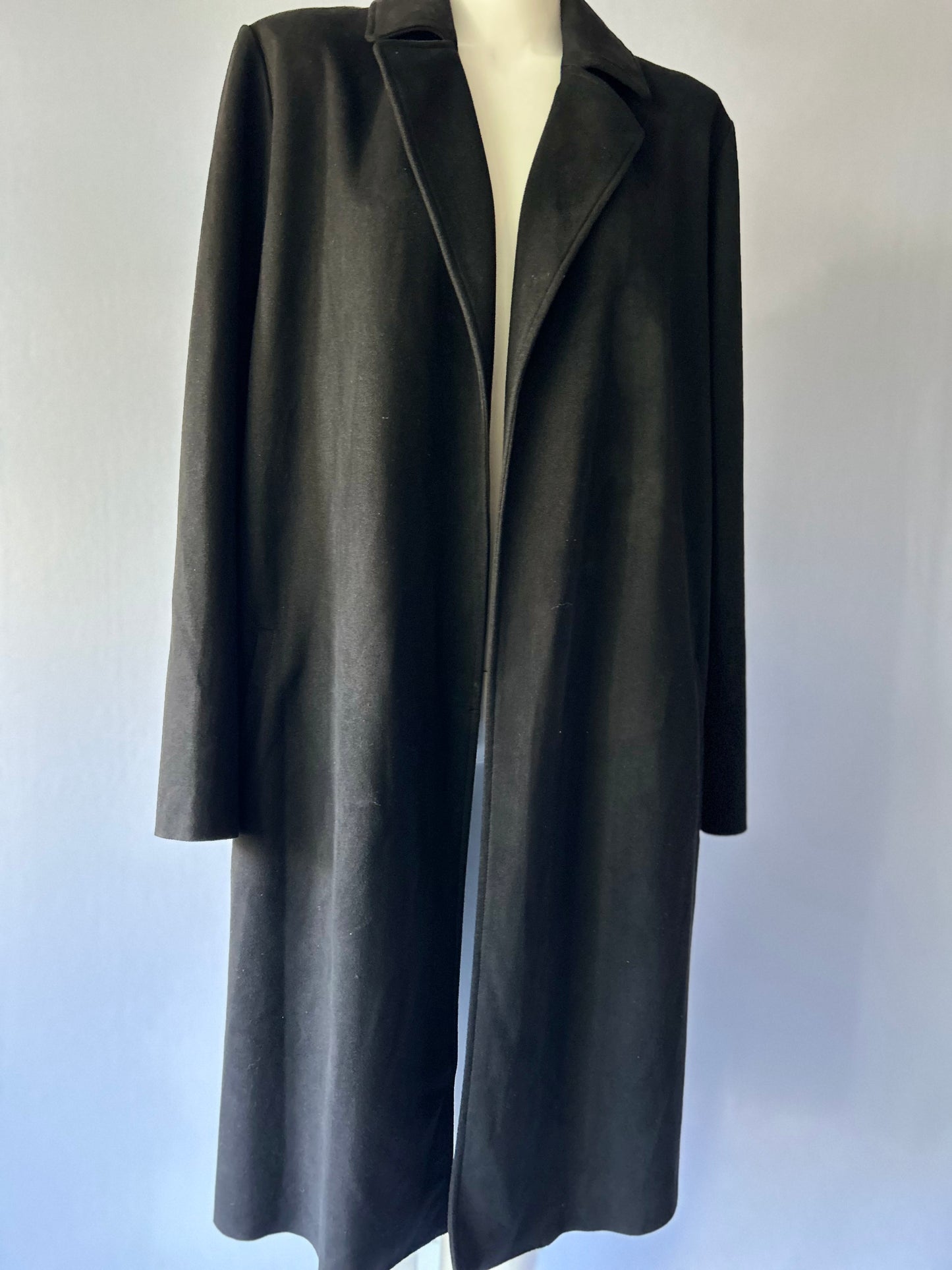 Zara Black Faux Suede Longline Coat - Size XL