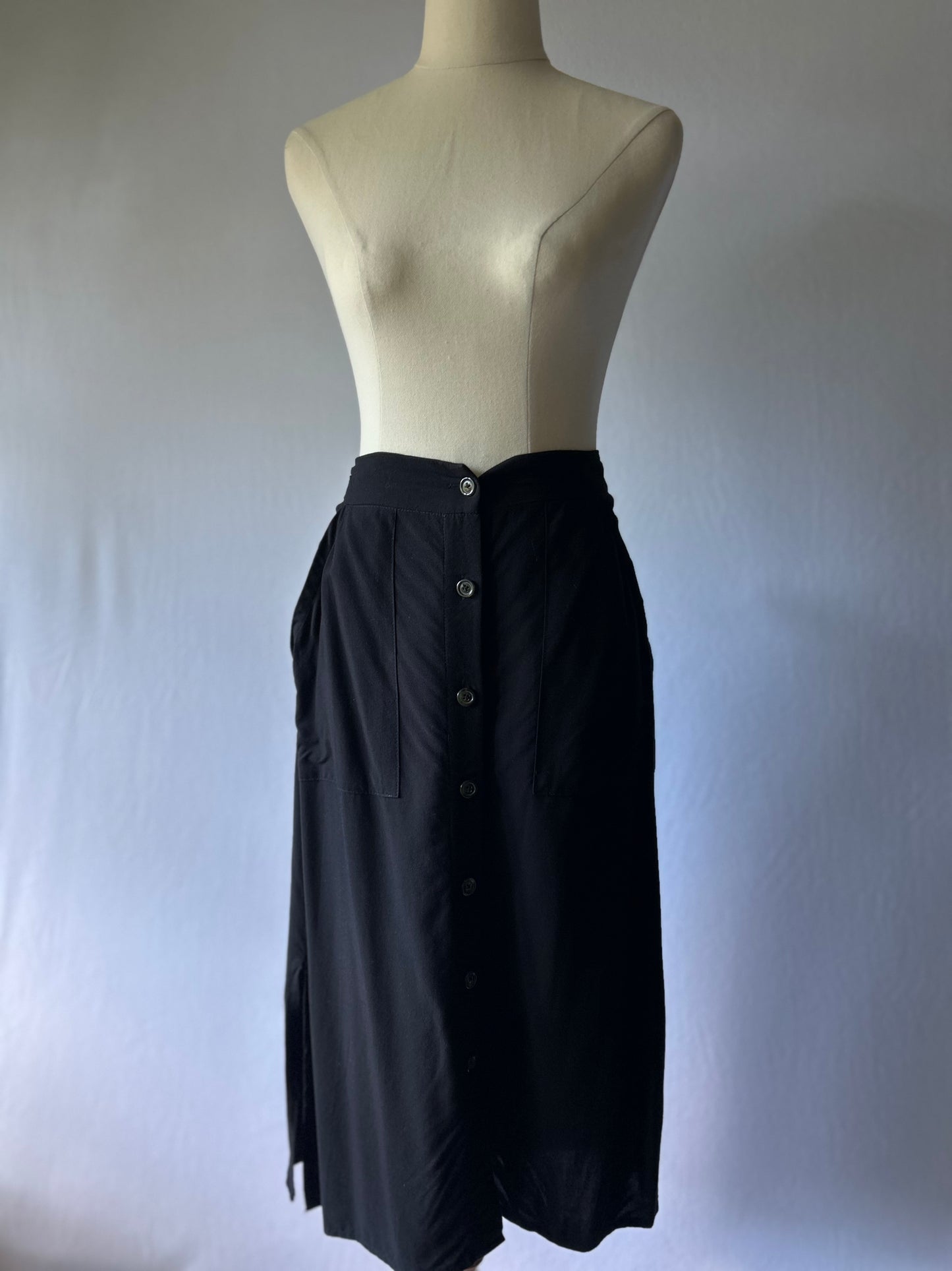 Black Mid-Length Viscose Skirt – Size 38 / Small