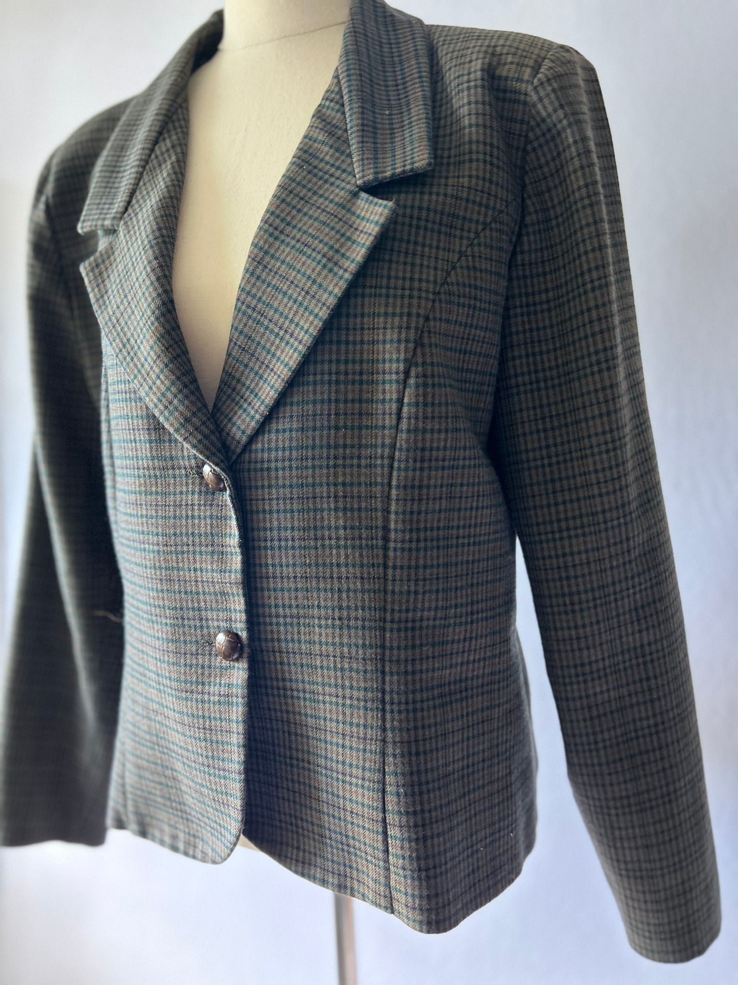 Vintage Checked Blazer with Shoulder Pads – Size M
