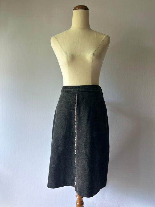 Ricochet Black Denim A-Line Skirt - Size 12 | 100% Cotton with Raw Edge Detail