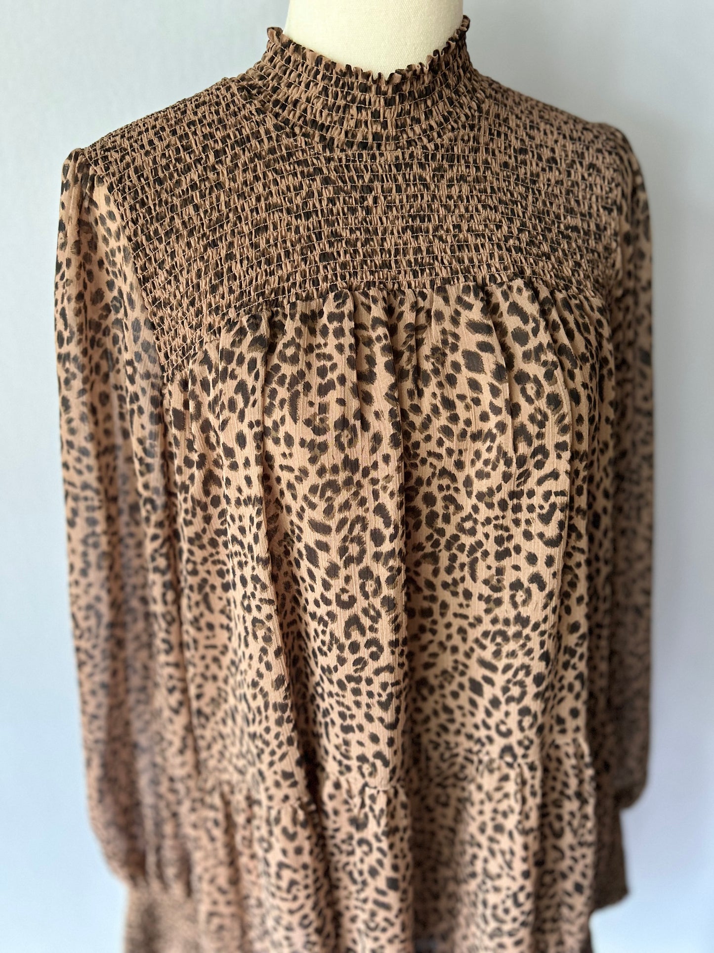 Smocked Leopard Print Tiered Midi Dress – Size 18
