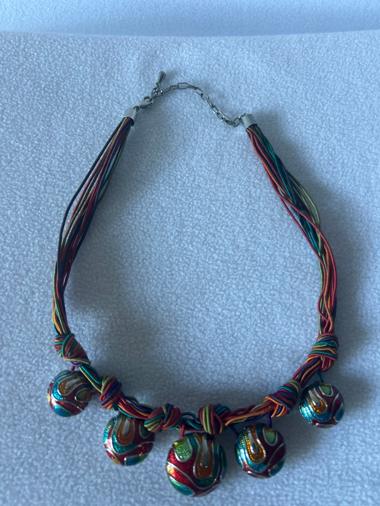 Boho Cloisonné Enamel Multi-Cord Statement Necklace - One Size