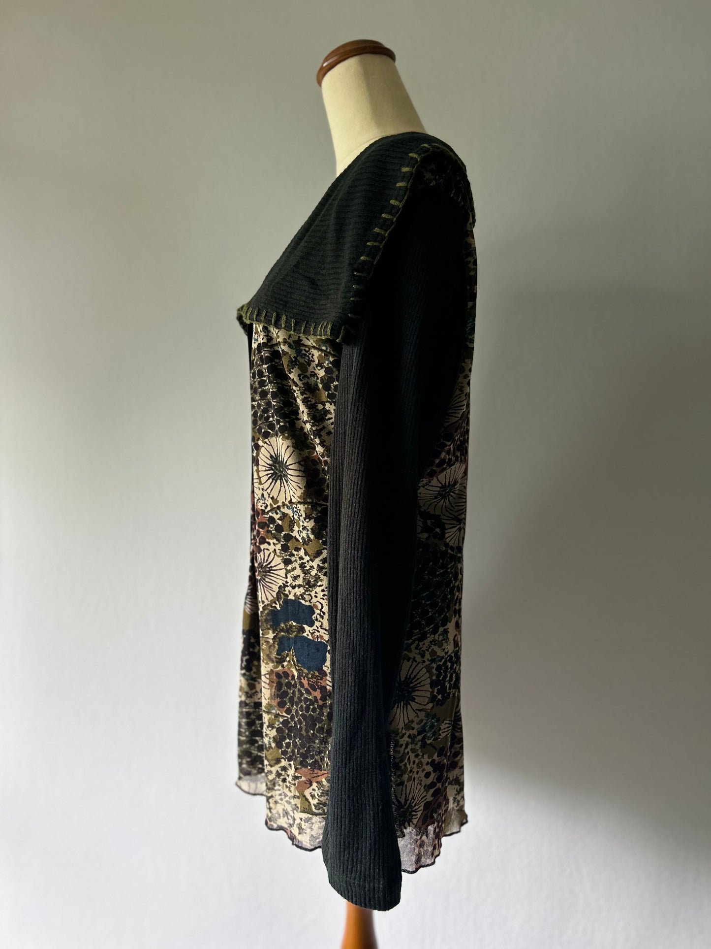 Merric Mixed-Media Patterned Cardigan with Embroidered Shawl Collar - Size 16