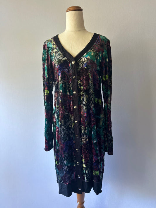 Catalyst NZ Made Abstract Velvet Button-Front Tunic Dress - Size 12