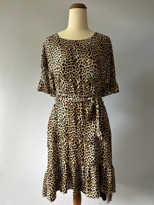 Decjuba 100% Viscose Leopard Print Tie-Waist Dress - Size 10