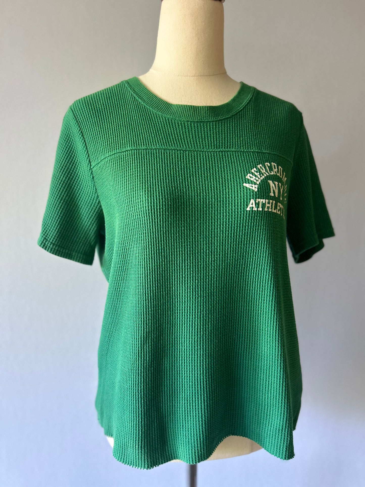 Abercrombie & Fitch Green Waffle Knit Tee - Size M | NY Athletics Graphic