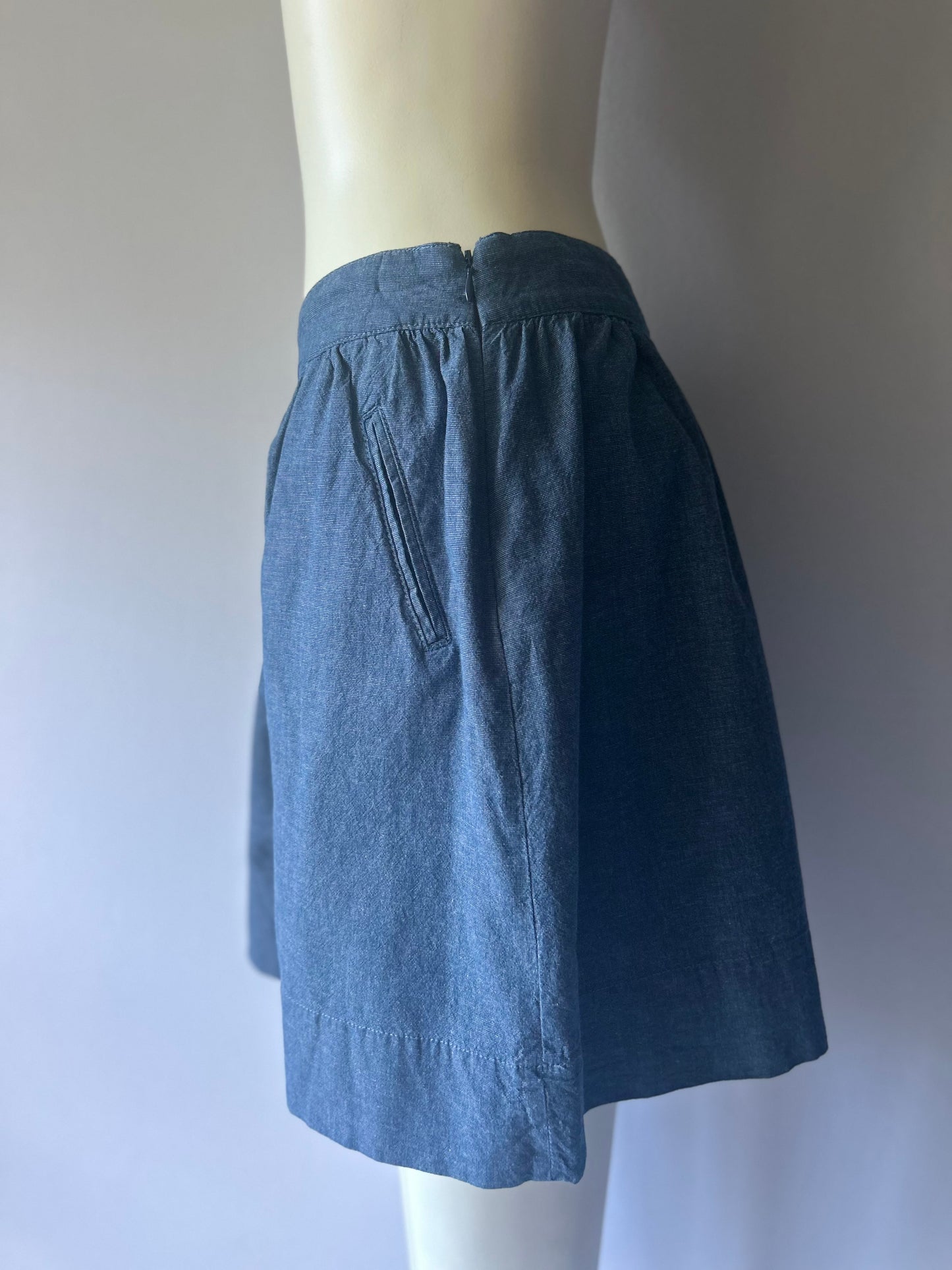 Classic Cotton Chambray Mini Skirt with Side Pockets - Size 14