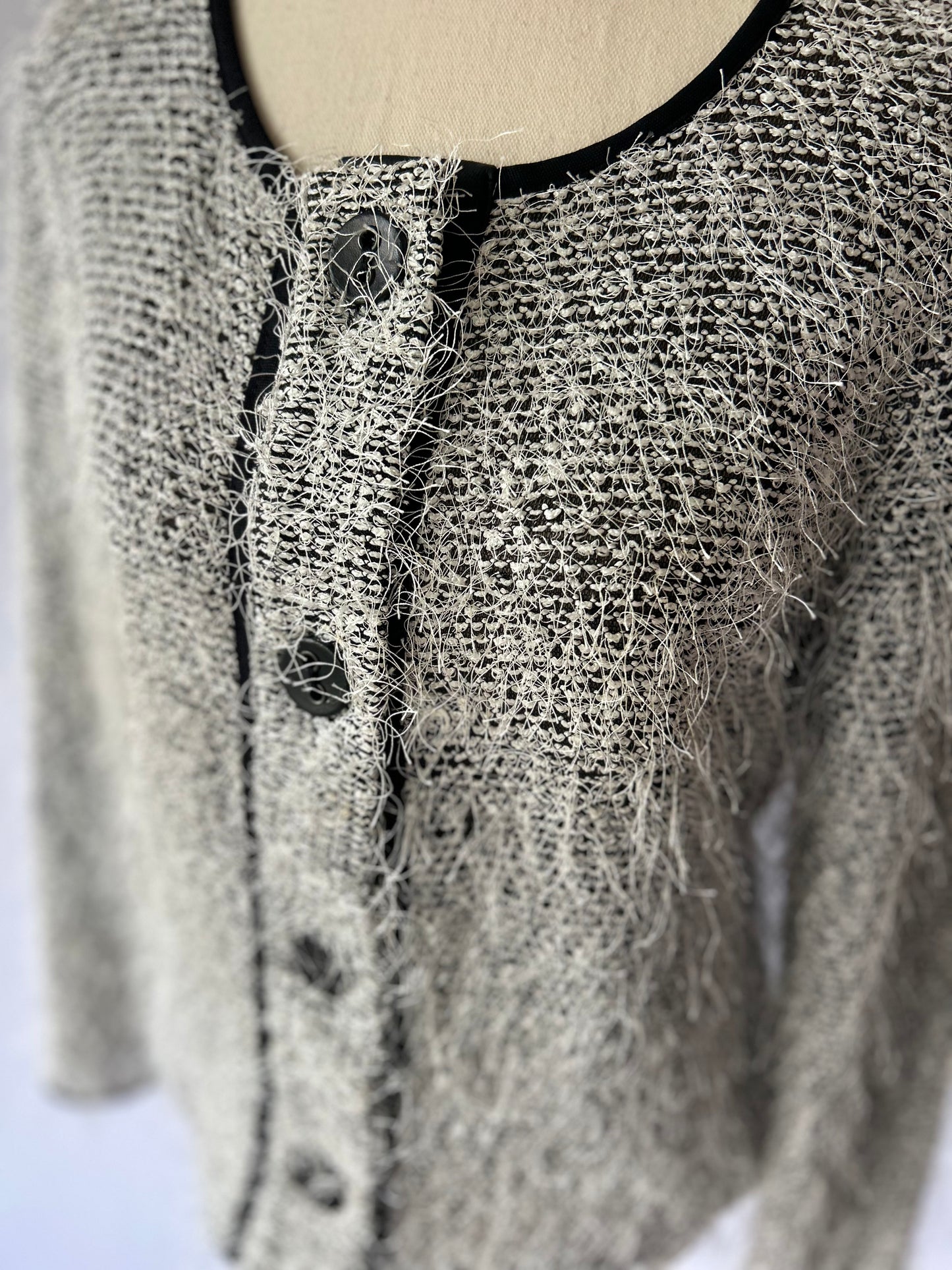 Vértice Vintage Textured Eyelash Knit Lady Jacket - Monochrome - Size 10 (Made in NZ)