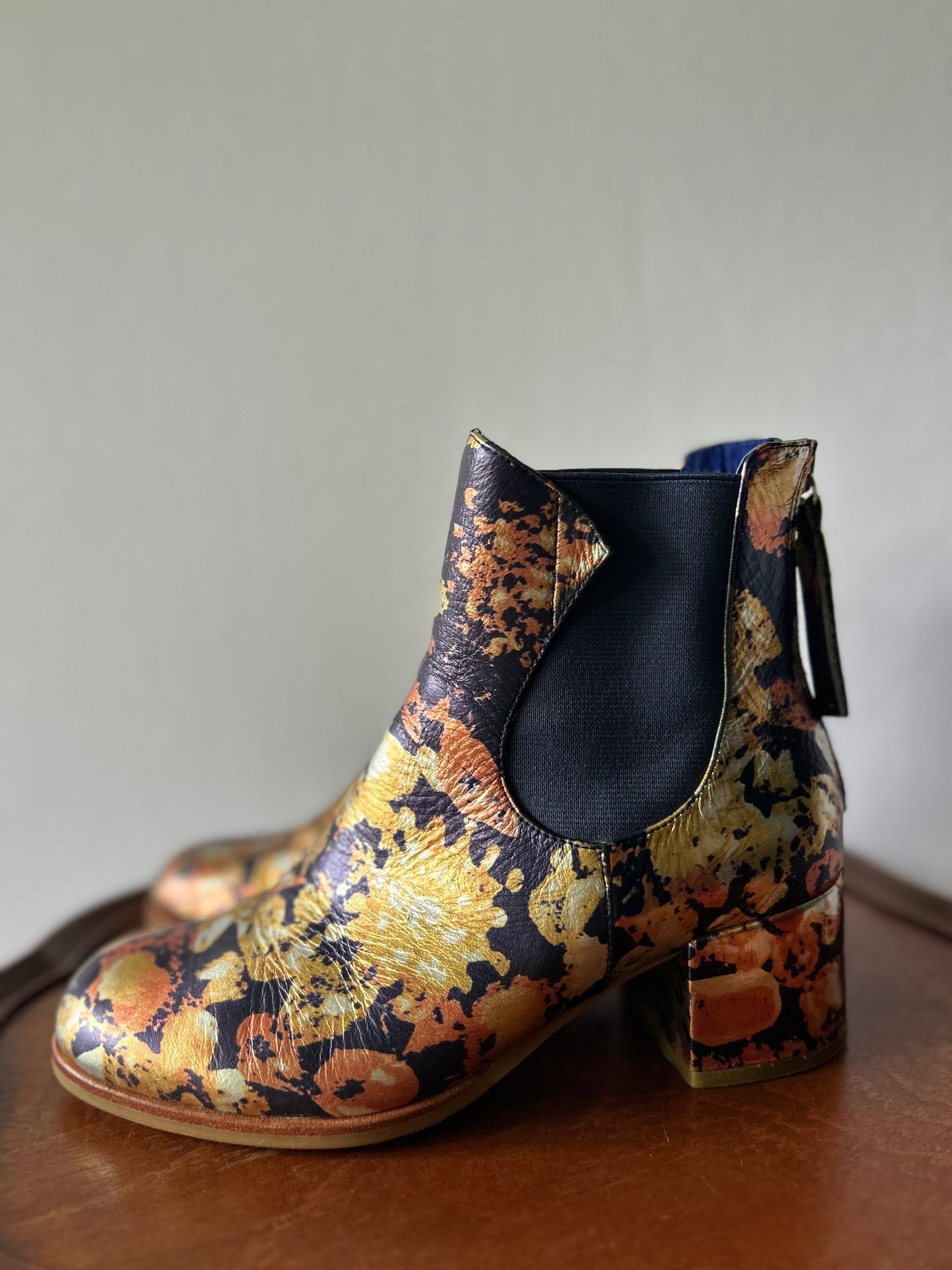 Abstract Metallic "Gold Leaf" Ankle Boots – Size 36