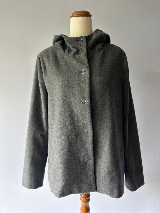 Max Wool-Blend Hooded Snap-Front Jacket - Charcoal Gray - Size 10