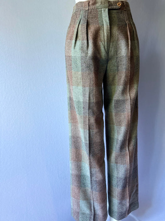 Katies Vintage High-Waisted Pleated Plaid Trousers - Size 8