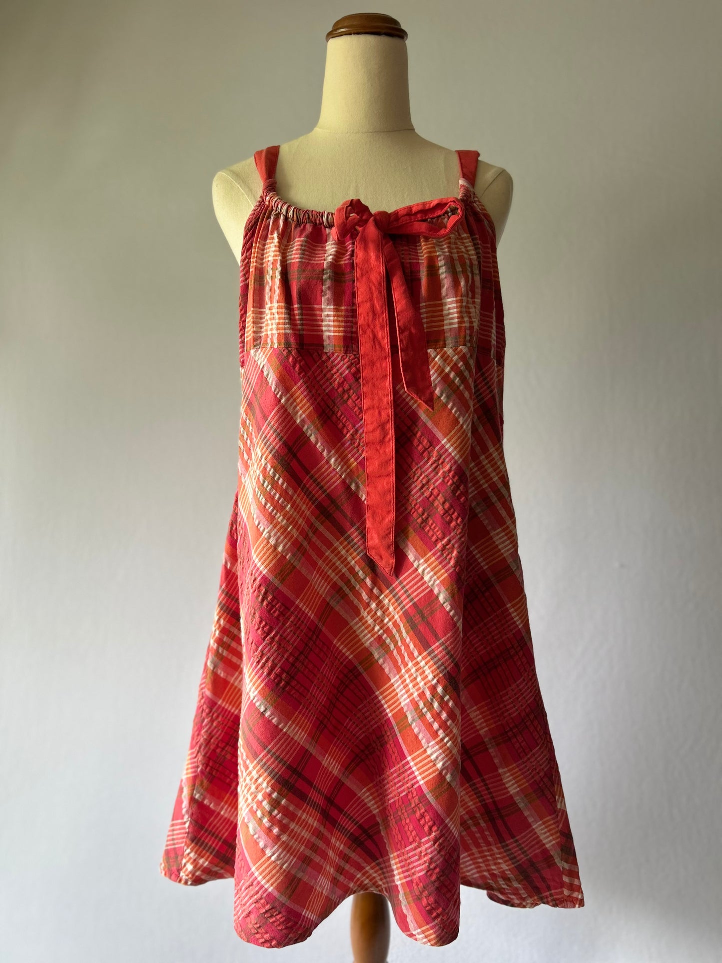 Red Plaid Cotton Dress – Size L/14 – 100% Cotton