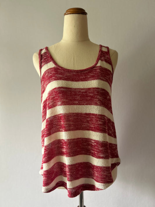 Crimson Red & Cream Striped Lightweight Knit Tank Top - Size Small