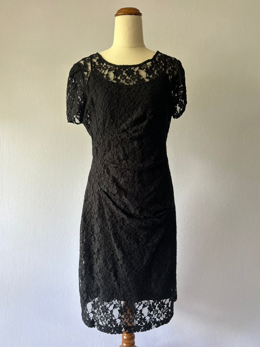 DKNY Black Stretch Lace Sheath Dress - Size 8 (Cotton Blend)