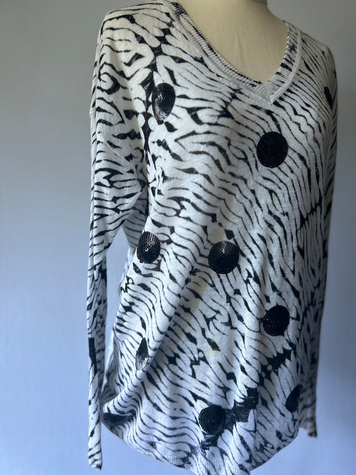 Verg Black & White Lightweight Linen-Cotton Sweater – Size Small