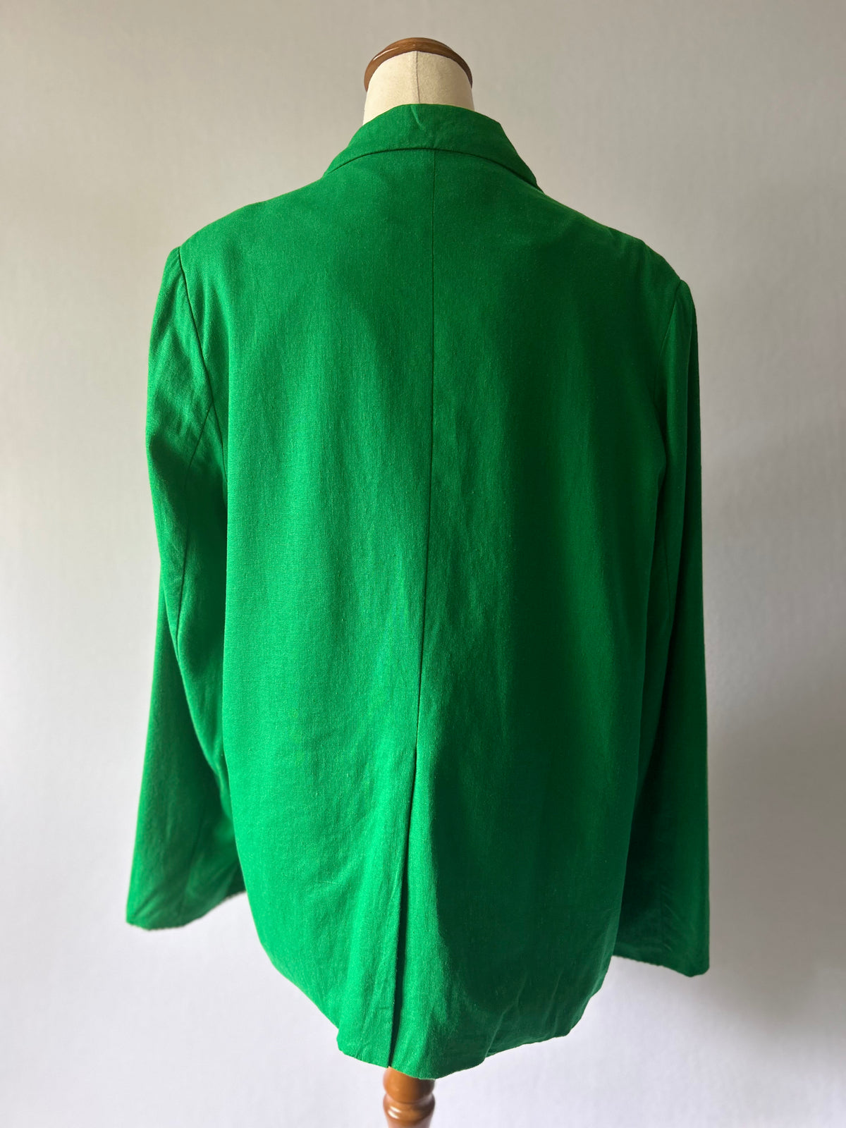 Relaxed Vibrant Emerald Green Linen Blend Double-Breasted Blazer - Size Large