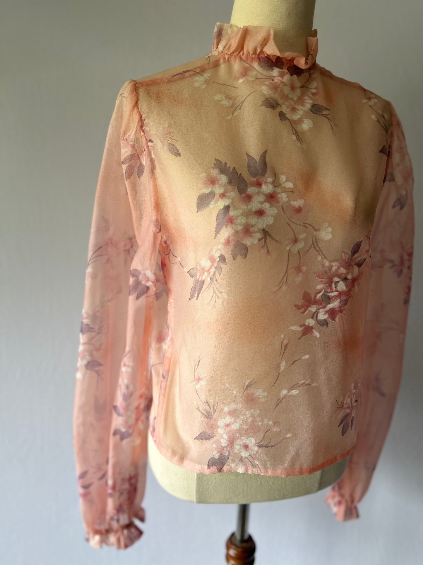 Silk Pink Floral Blouse– Size M