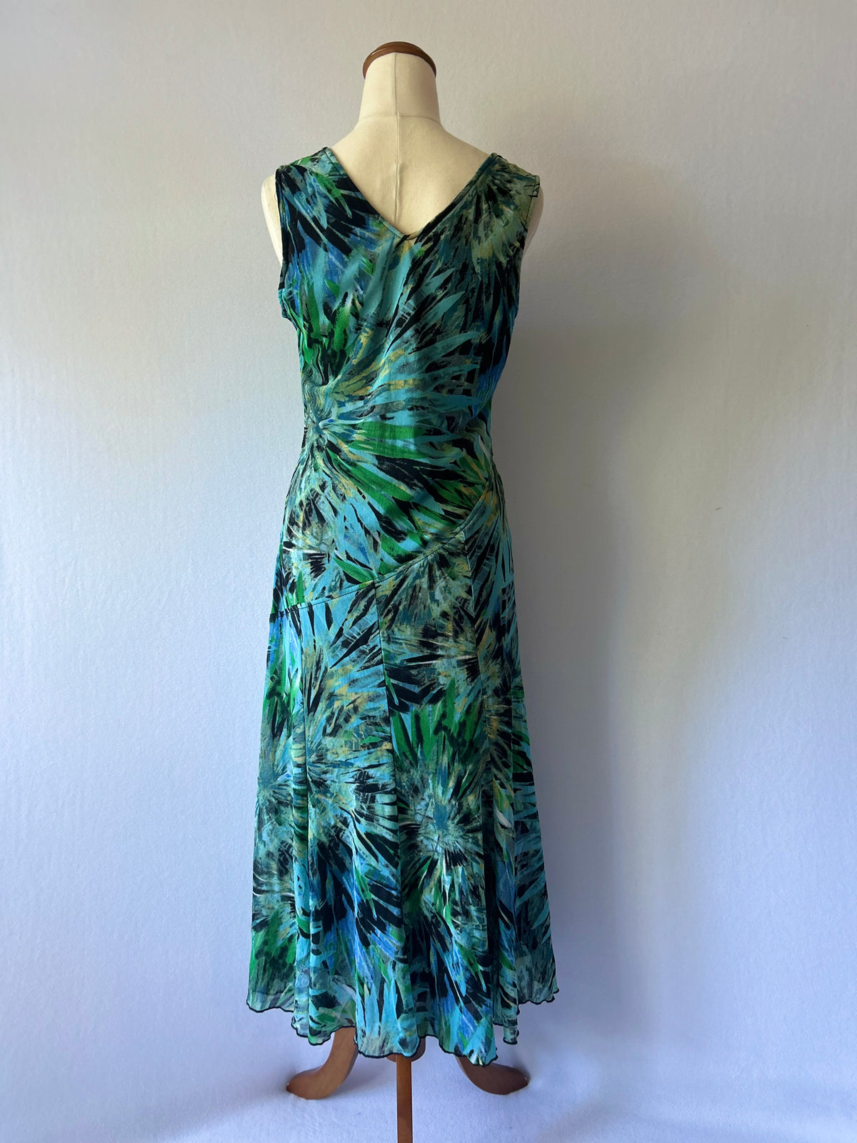 Tropical Abstract Print Faux-Wrap Midi Dress - Size 10