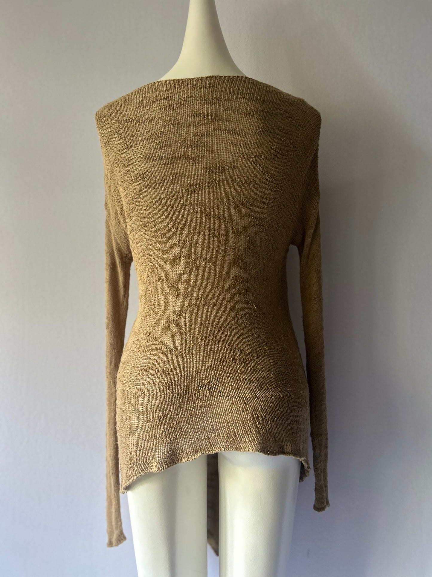 Earthy Ochre Textured Knit Longline Top - Size S