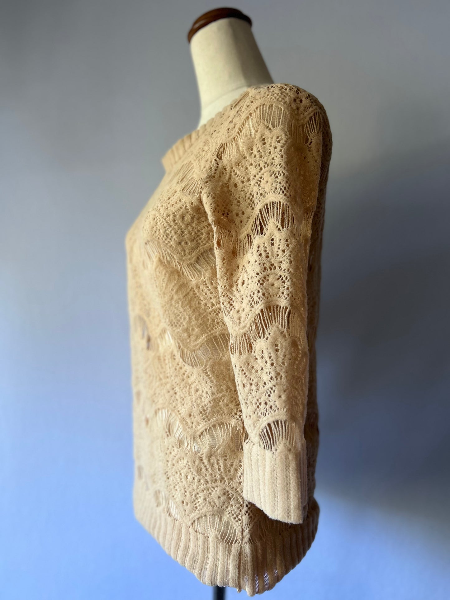 Beige Open-Knit Scalloped Lace Sweater - Size  small