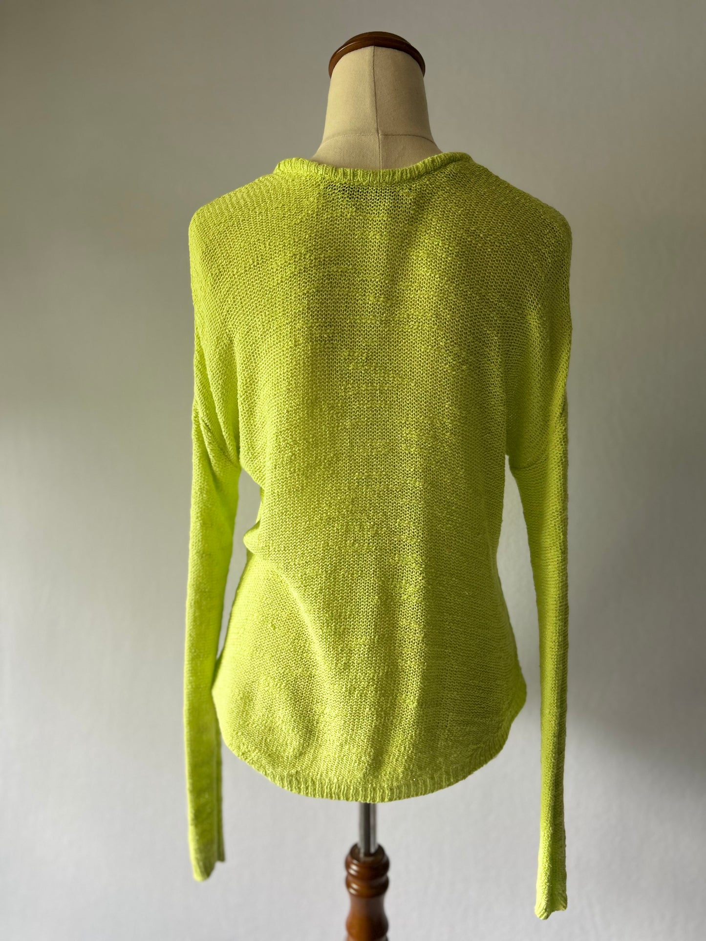 Neon Yellow Knit Top - Cotton Blend Slouchy Sweater, size small