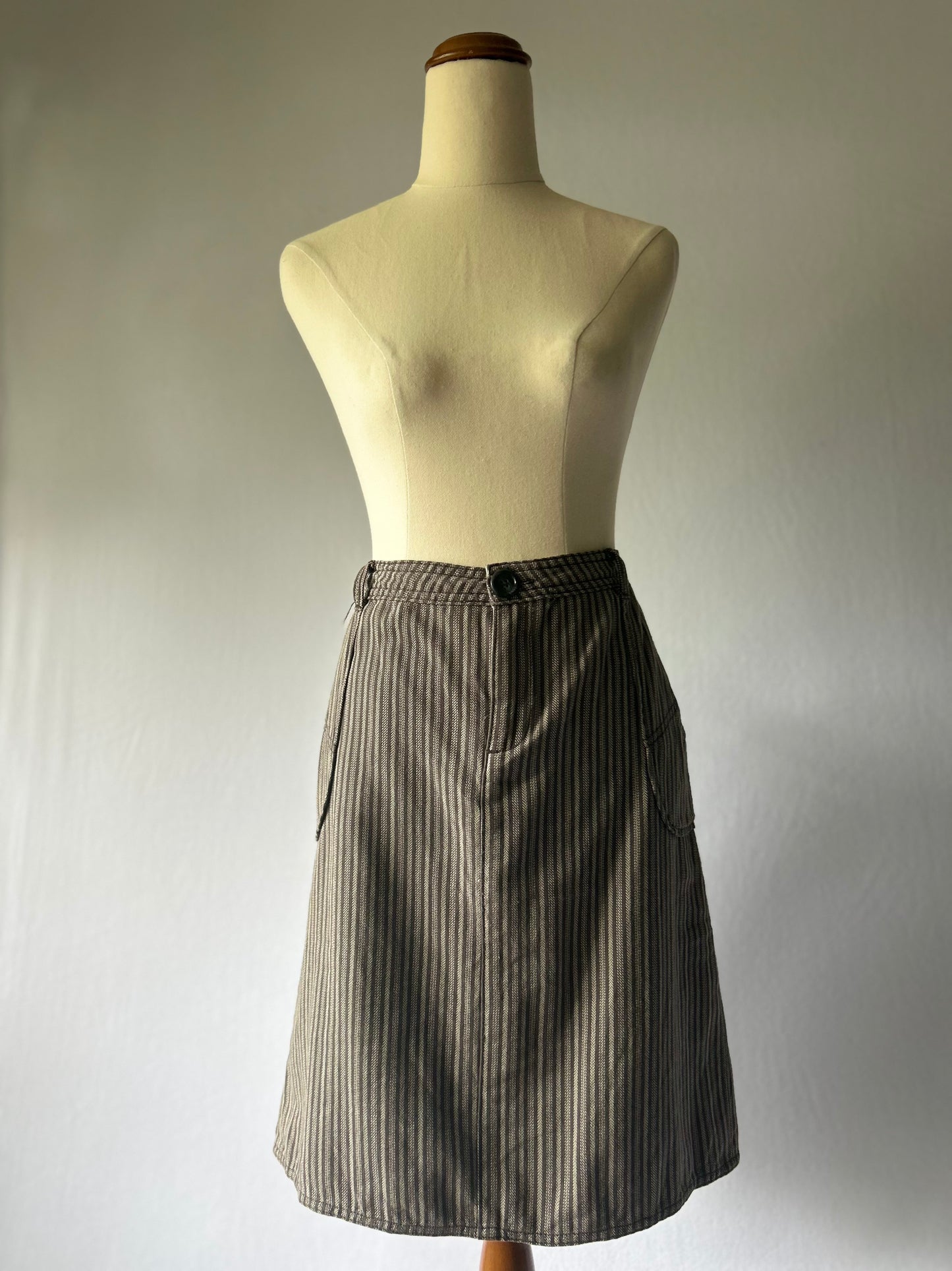Vintage London 1992 Striped Cotton Skirt – Size 12, 100% Cotton