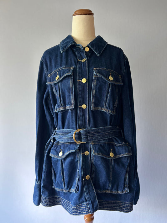 Decjuba 100% Cotton Belted Utility Denim Shacket - Indigo Blue - Size 12