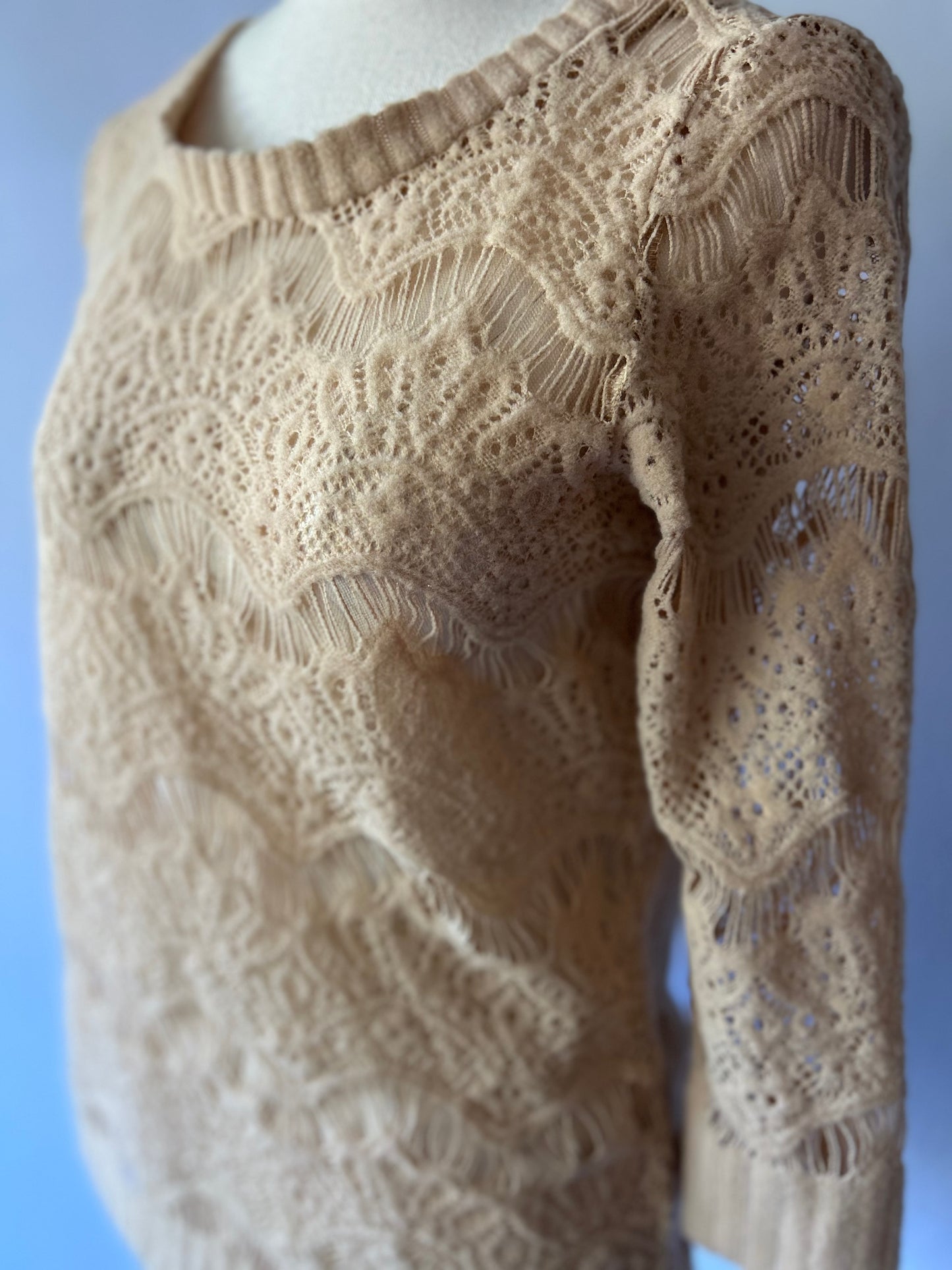 Beige Open-Knit Scalloped Lace Sweater - Size  small