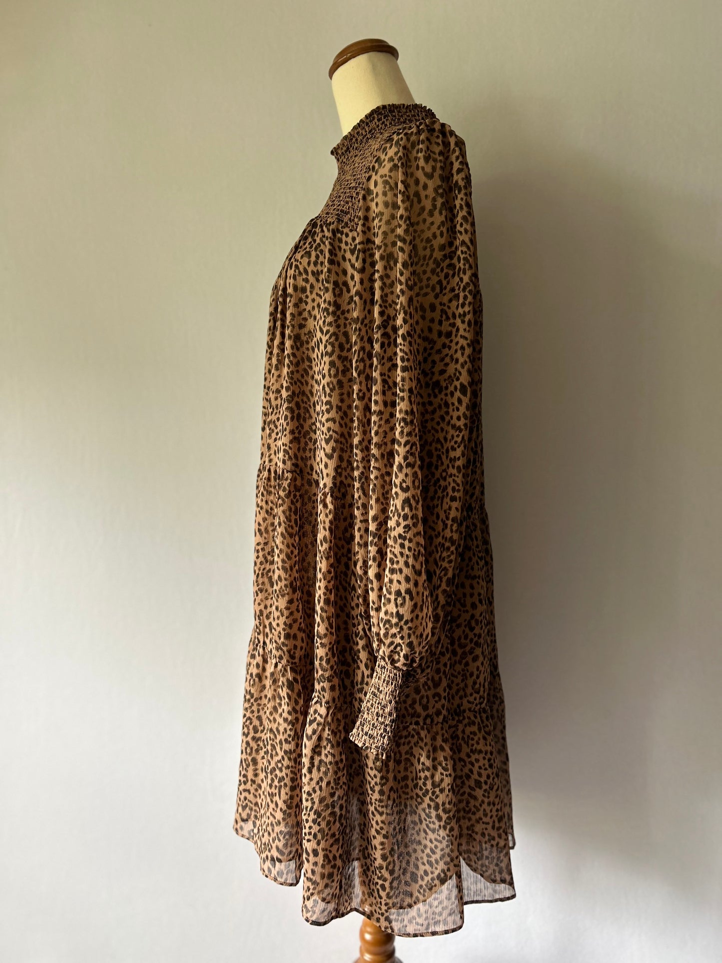 Smocked Leopard Print Tiered Midi Dress – Size 18