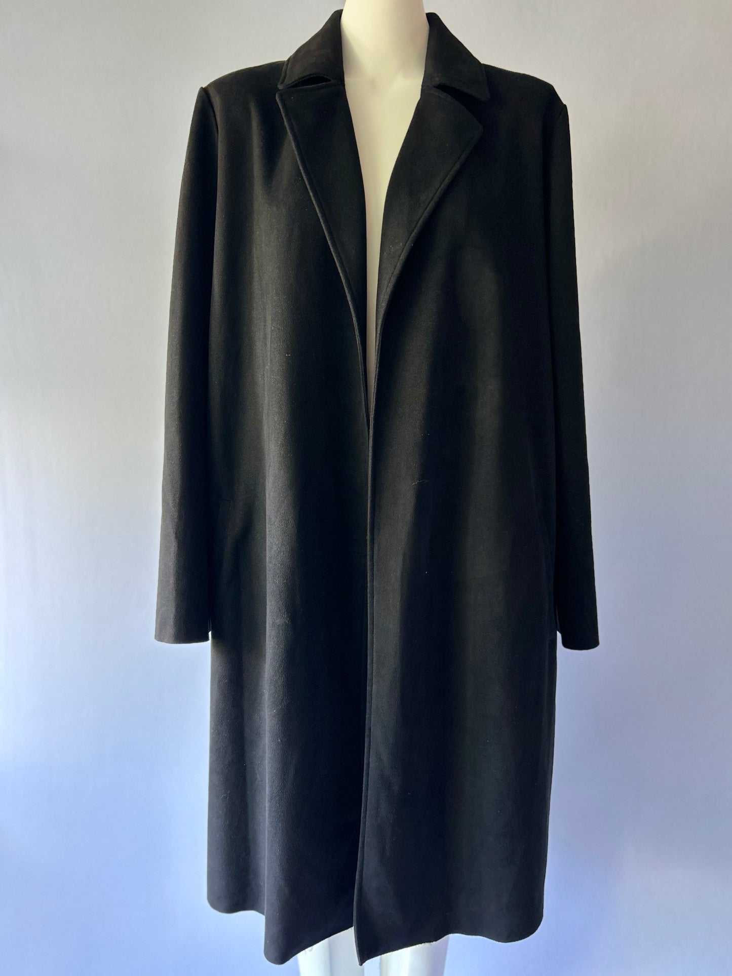 Zara Black Faux Suede Longline Coat - Size XL