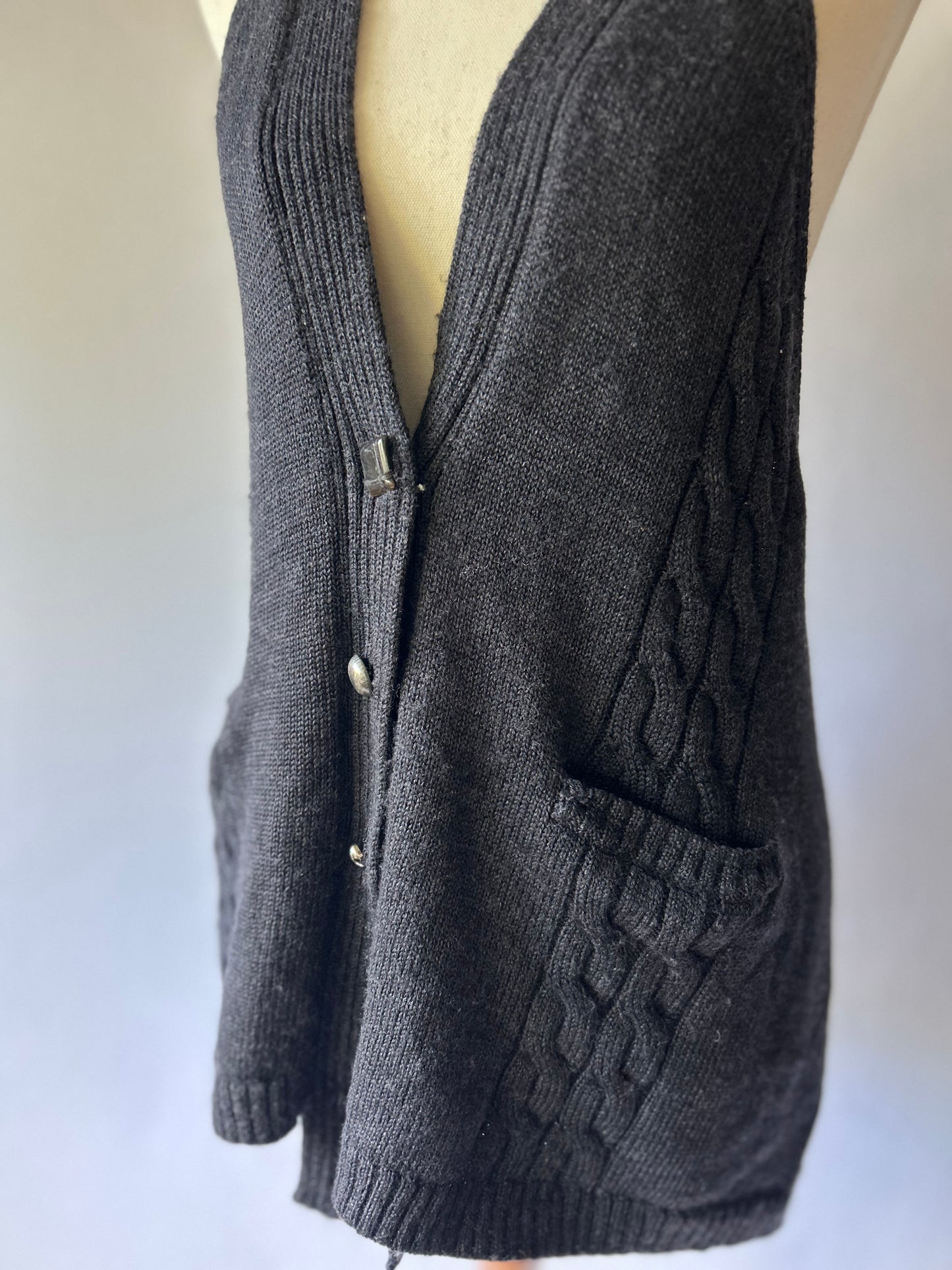 Verge 100% Merino Wool Cable-Knit Longline Vest - Charcoal Grey - Size XL