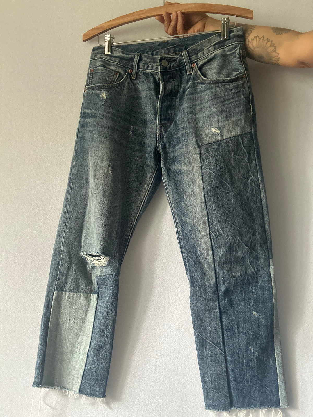 Levi’s Upcycled Patchwork Distressed Straight Leg Jeans - W26 L27