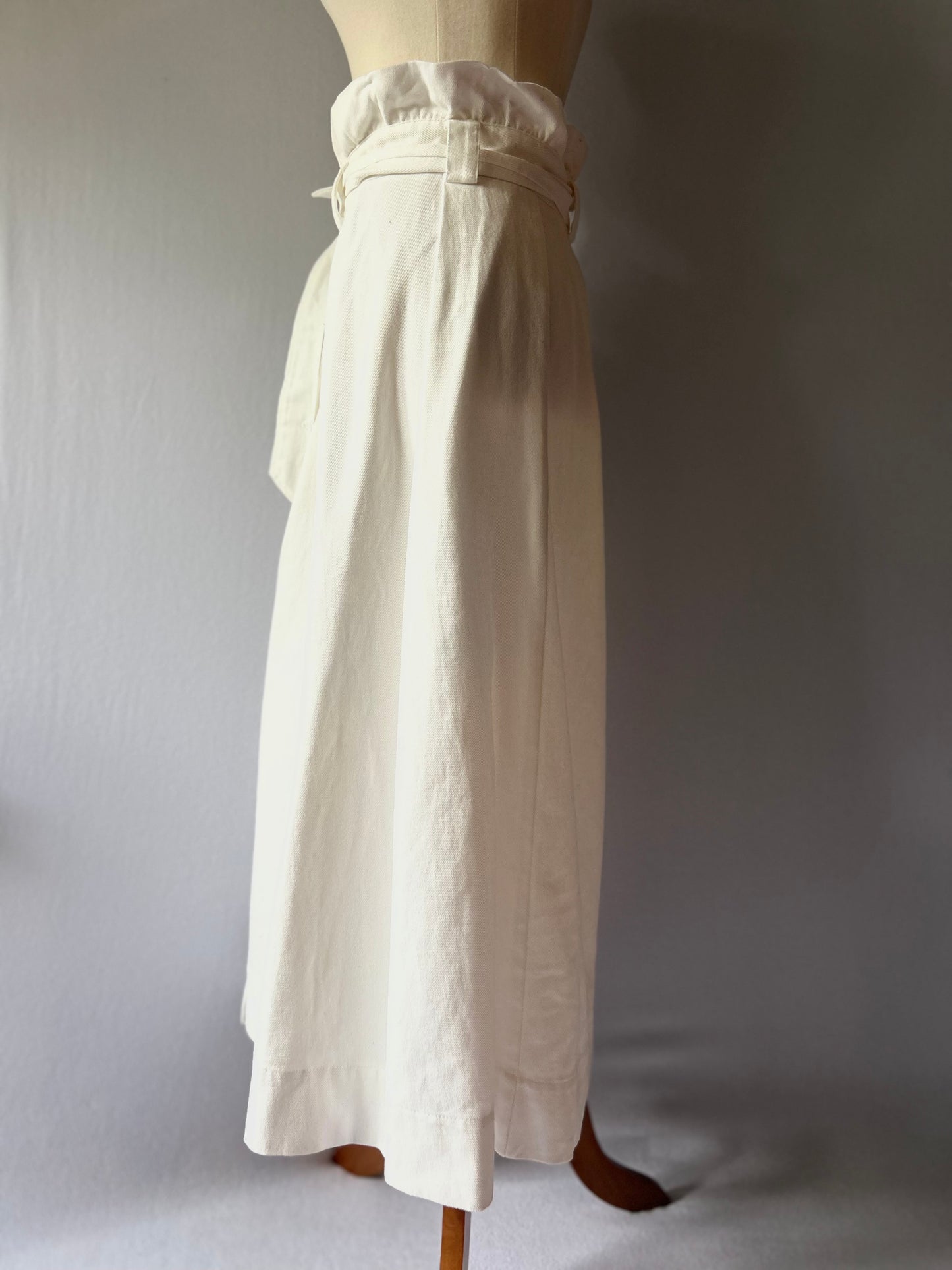Cotton Paperbag High-Waisted Midi Skirt with Belt - White - Size 8