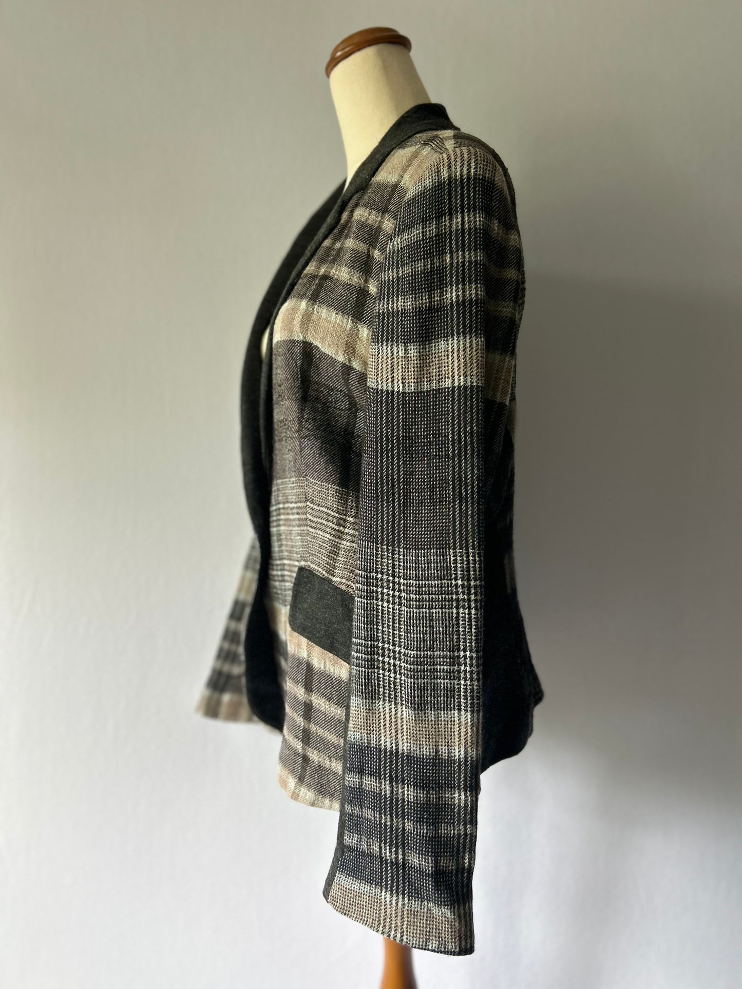 Zara Mixed-Fabric Plaid Tailored Blazer - Size XL