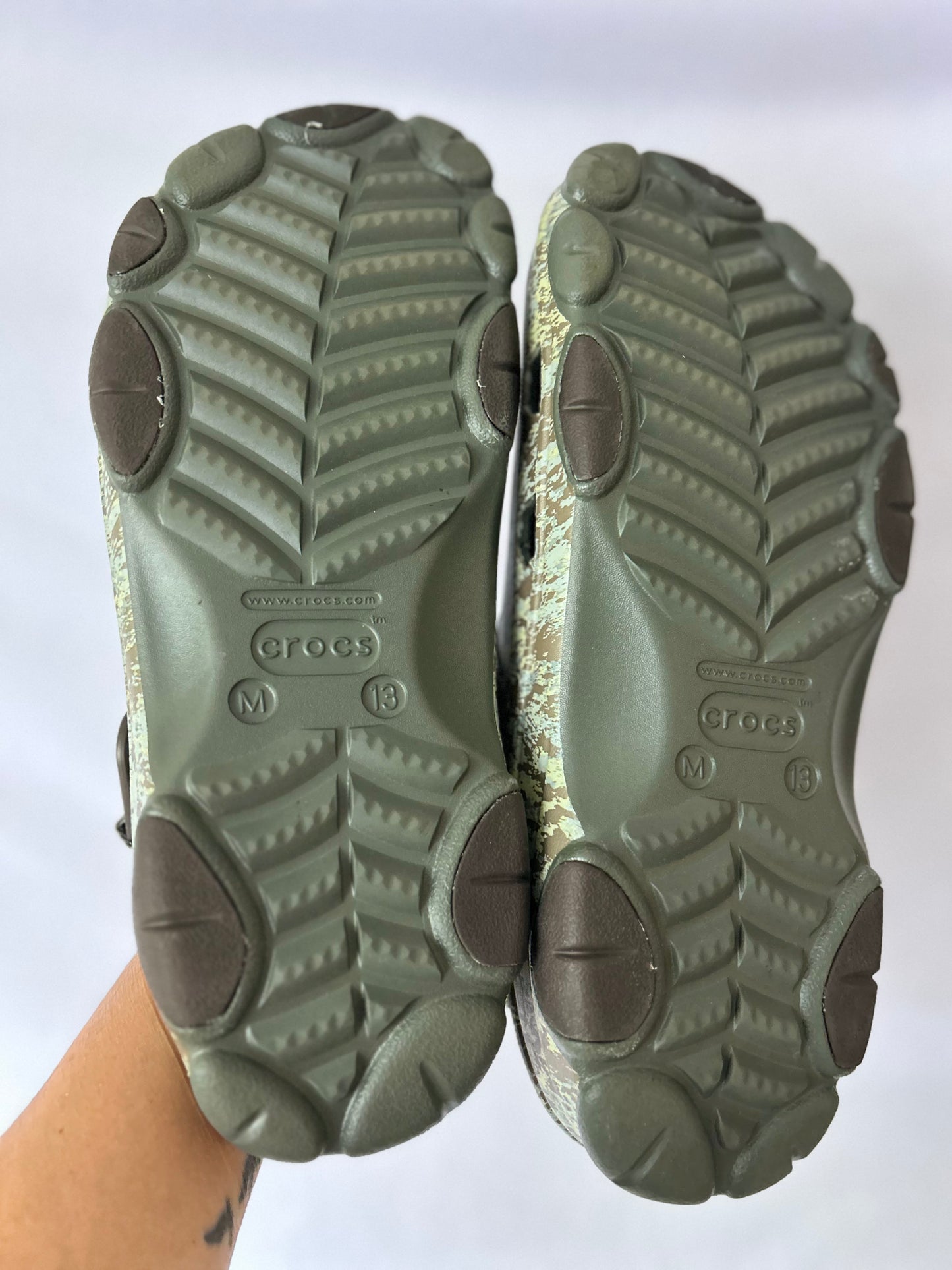 Crocs All-Terrain Clogs – Earth Tone Camo
Size: Men's US 13 / EU 47