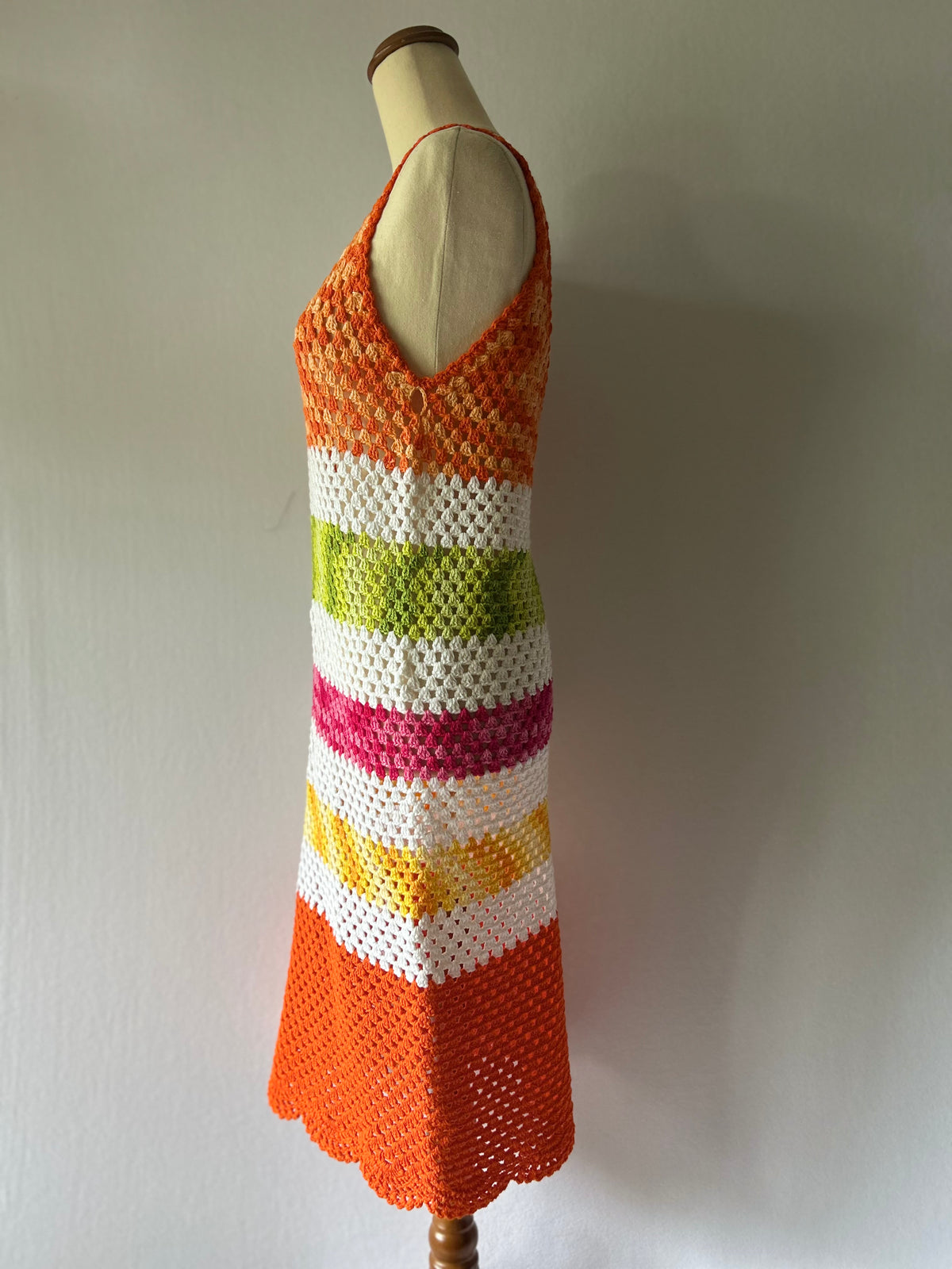 Handmade Cotton Crochet Colour Block Dress – Size S/M | Made by Mum
