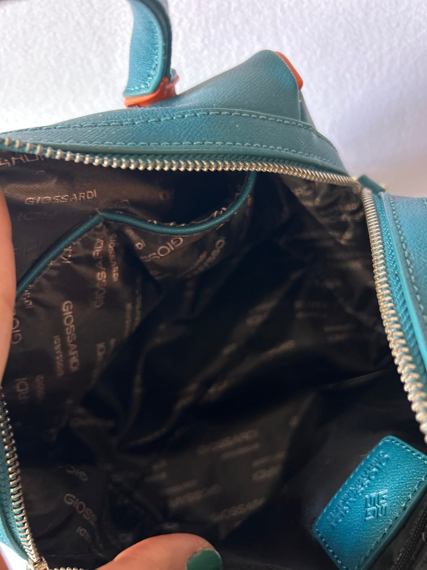 Giossardi Faux-Leather Dual-Strap Bowling Bag - Teal & Orange Detail