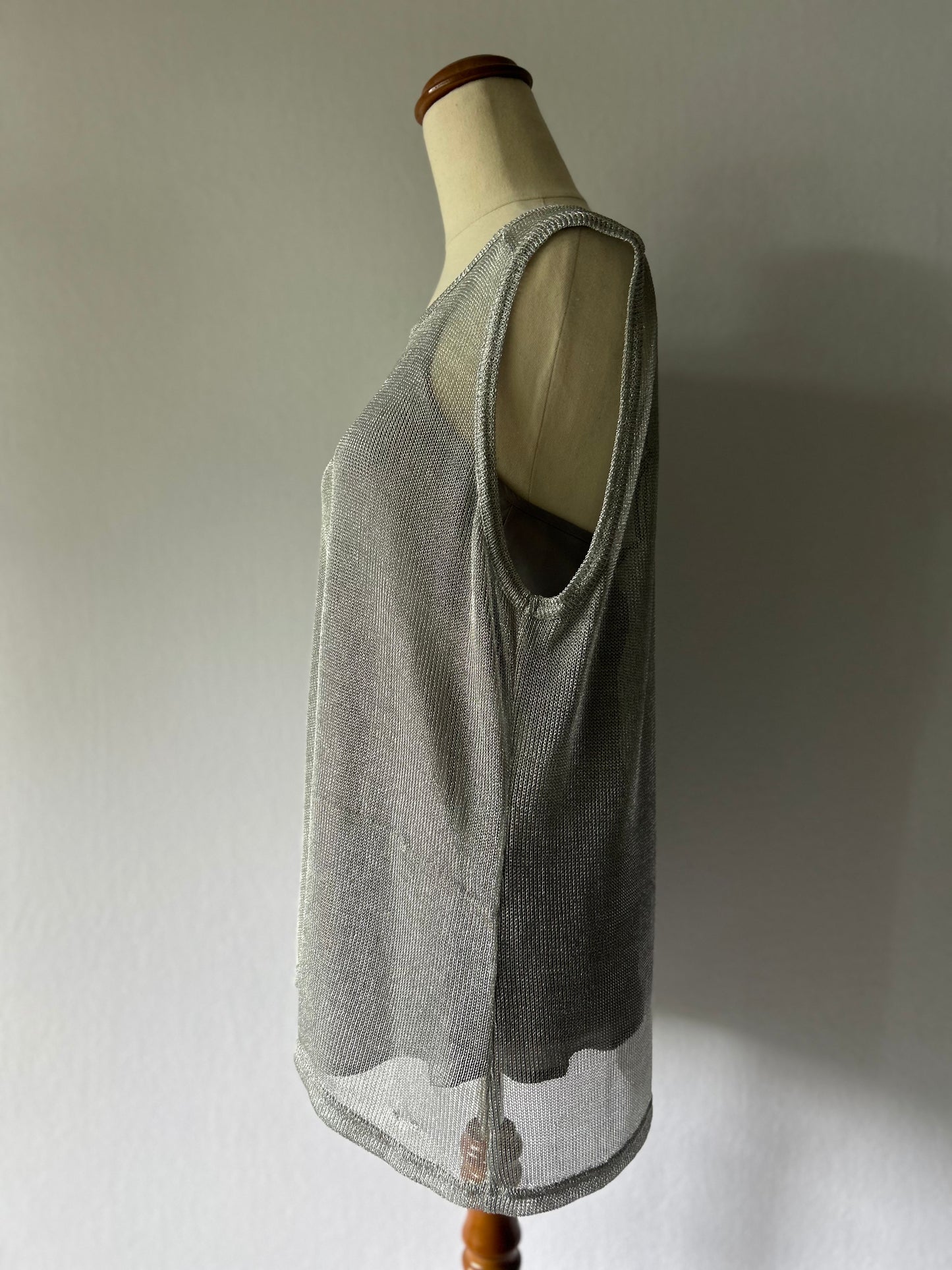 Storm Metallic Silver Sheer Mesh Tank Top - Size Small