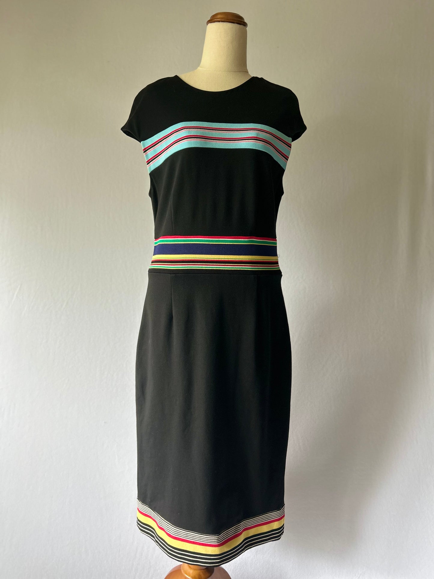 Diane von Furstenberg Black Dress with Colorful Stripes – Size 8