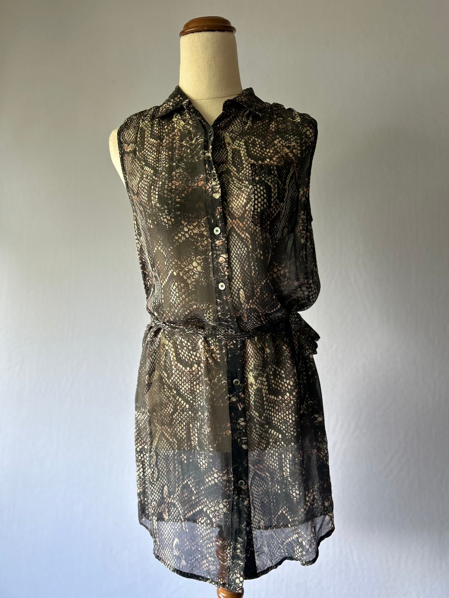 Storm Silk Snake Print Sleeveless Shirt Dress – Size Small