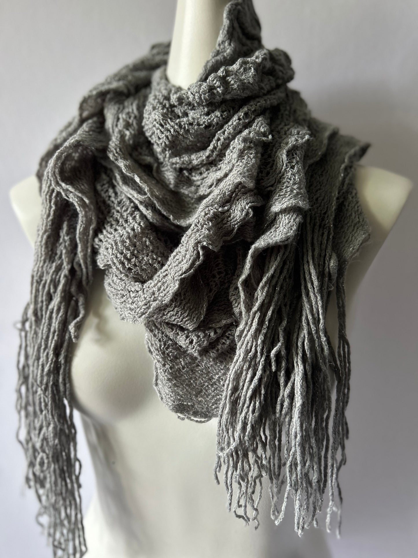 Romantic Lightweight Ruffled Edge Knit Scarf - Heather Slate Grey