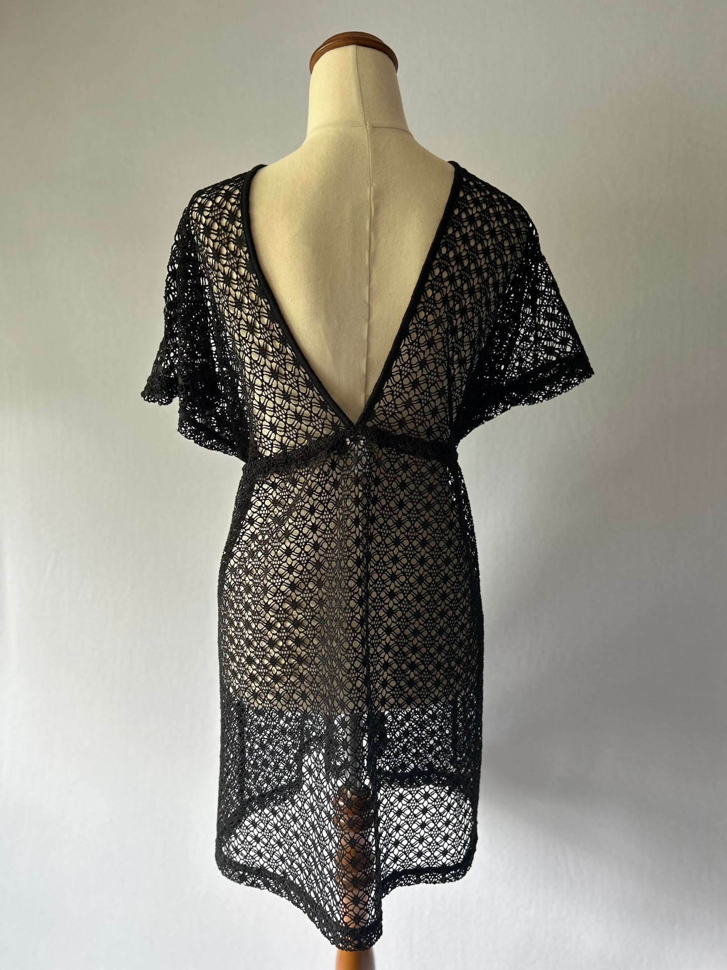Black Crochet Lace Kaftan, size M