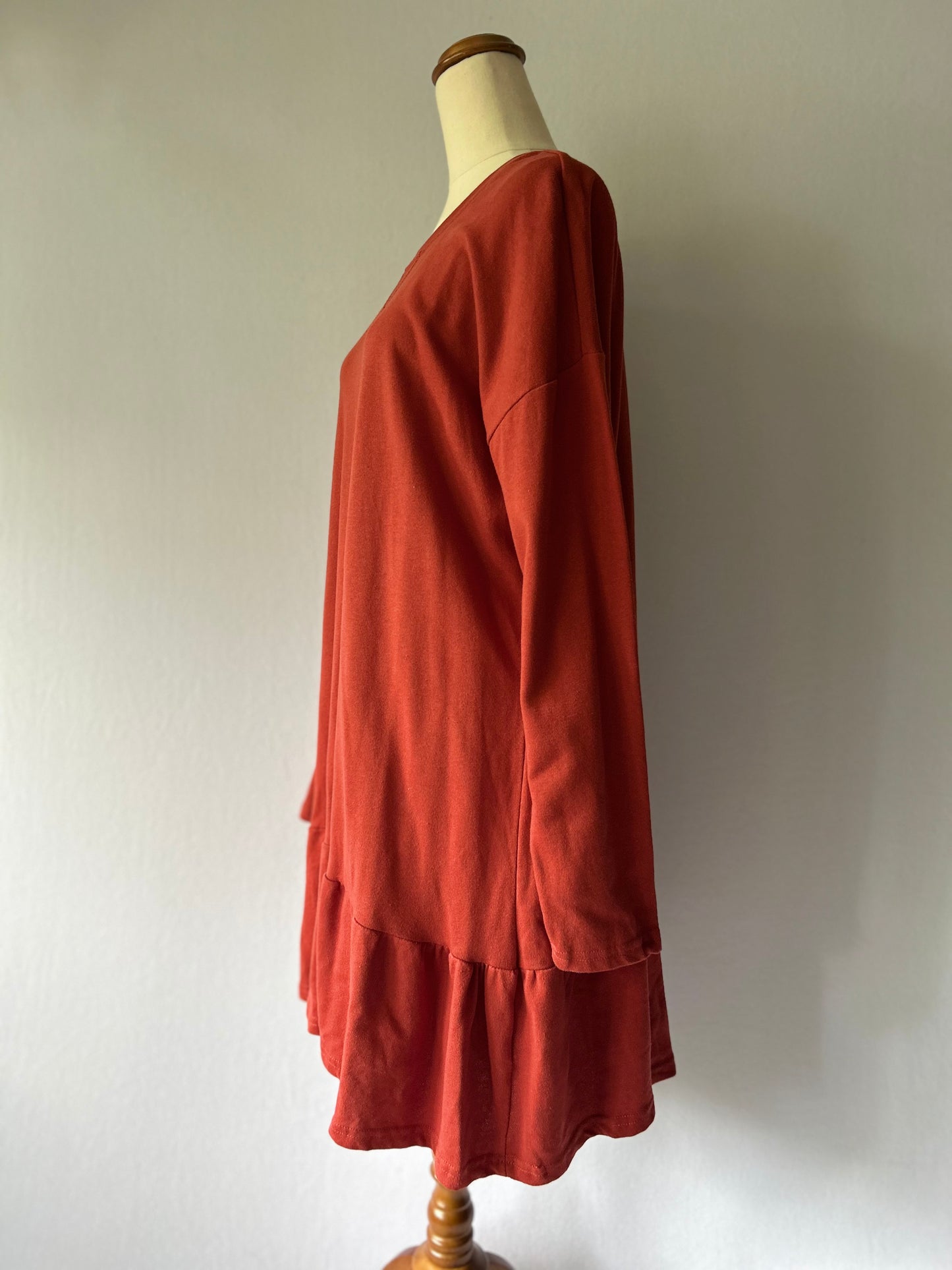 Terracotta Ruffle-Hem Sweatshirt Dress – Size 14