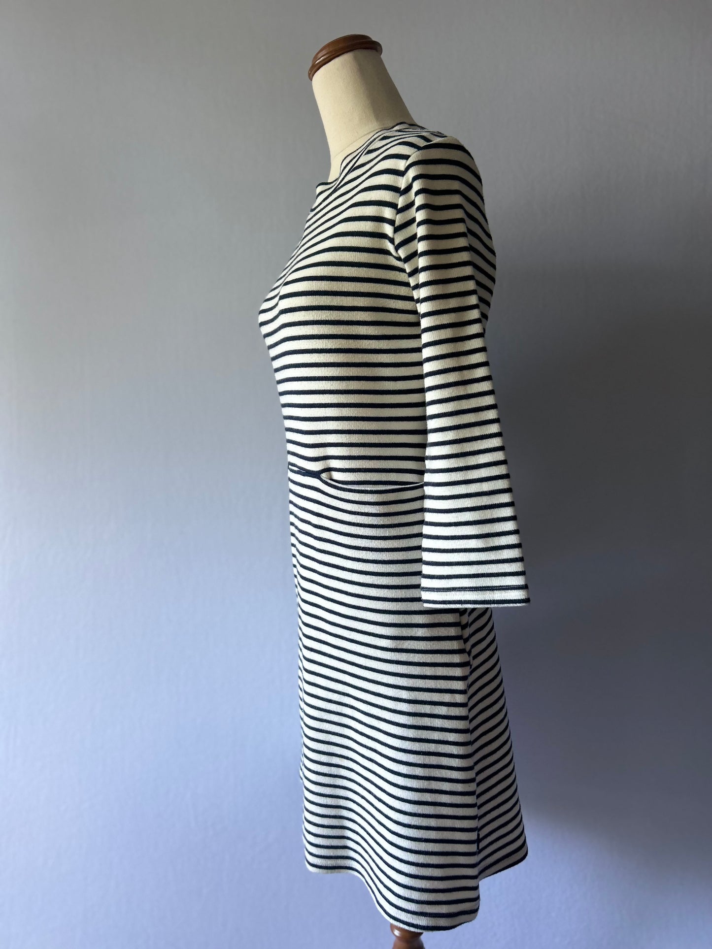 KILT Stripe Dress - Navy & White - Size 8 , made in NZ