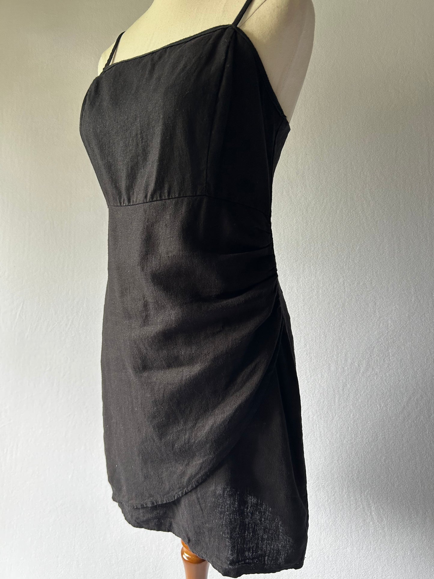 Mini Black Dress – Size Small – Linen & Viscose Blend