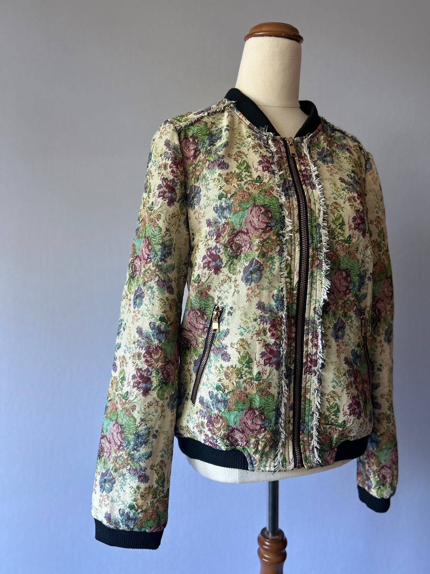 Floral Tapestry Jacquard Bomber Jacket - Size S