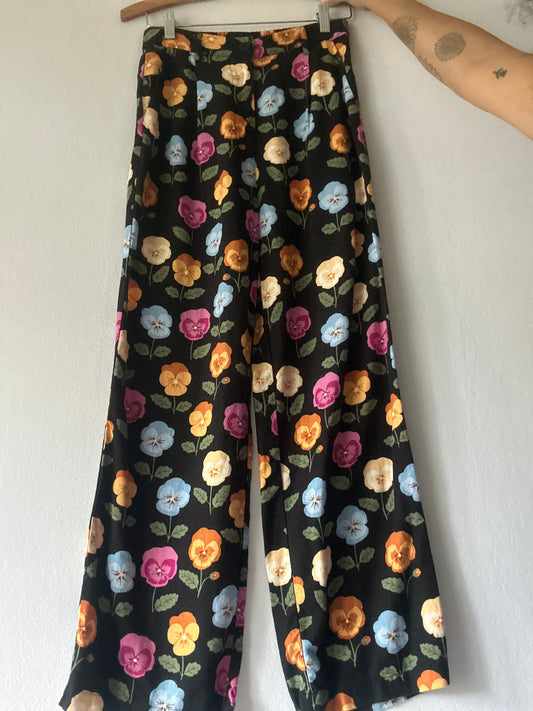 Princess Highway Pansy Floral Linen-Viscose Wide-Leg Trousers - Size 8