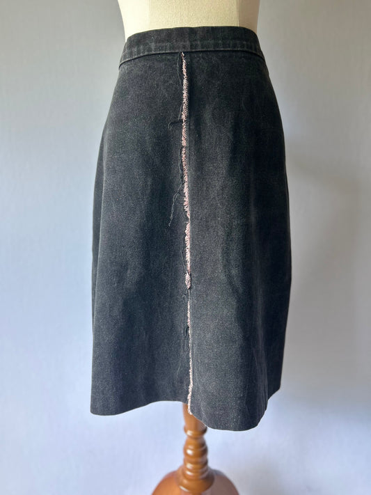 Ricochet Black Denim A-Line Skirt - Size 12 | 100% Cotton with Raw Edge Detail