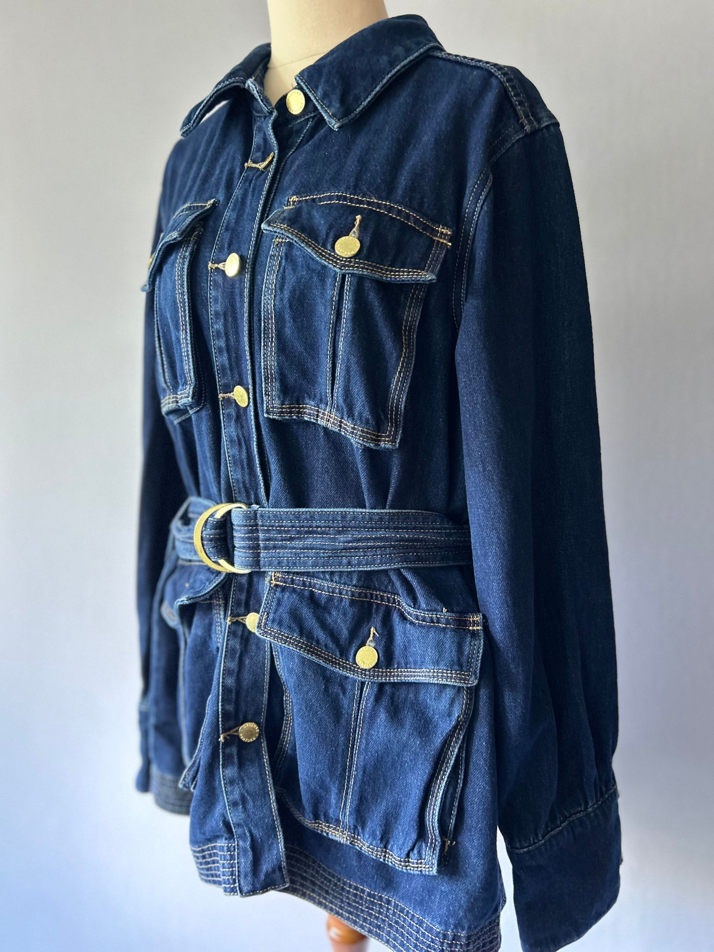 Decjuba 100% Cotton Belted Utility Denim Shacket - Indigo Blue - Size 12