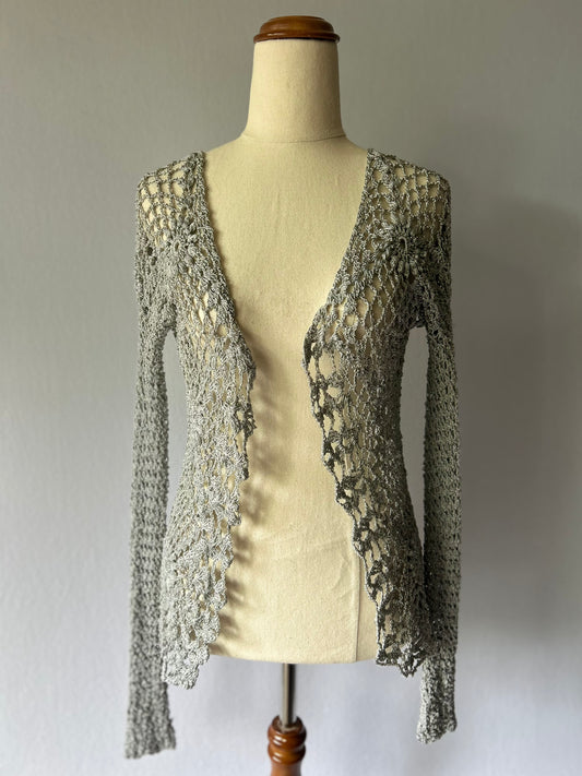 Silver-Tone Open-Knit Cardigan – Size S